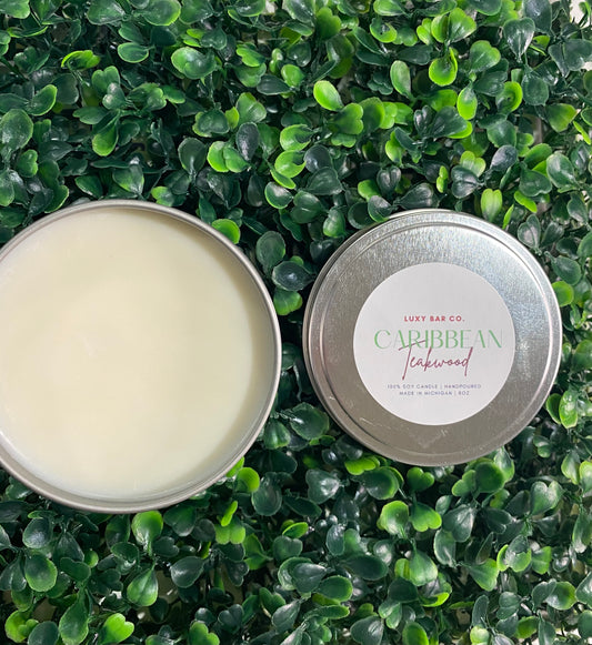 Caribbean Teakwood - 8oz Tin Candle ((Masculine)) (Wickless)